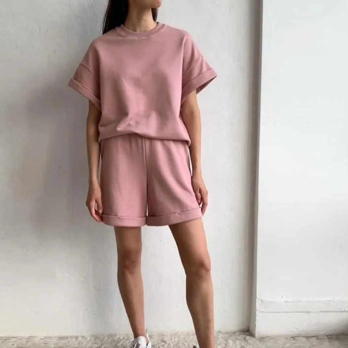 Cotton Sets Women Casual Two Pieces Short Sleeve T Shirts and High Waist Short Pants Solid Outfits Tracksuit-- Faux Fur Fabric Real Fur Fabric Shearling Fabric Cotton Sets Women Casual Two Pieces Short Sleeve T Shirts and High Waist Short Pants Solid Outfits Tracksuit-- Faux Fur Fabric Real Fur Fabric Shearling Fabric