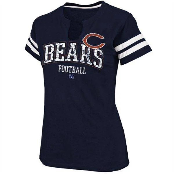Chicago Bears Ladies Go For Two Split Neck T-Shirt - Navy Blue-- Mesh Blend Leather Blend Suede Blend Chicago Bears Ladies Go For Two Split Neck T-Shirt - Navy Blue-- Mesh Blend Leather Blend Suede Blend