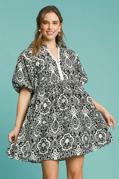 Abstract Print Puff Sleeve Dress Plus Size Tunics Versatile stylish