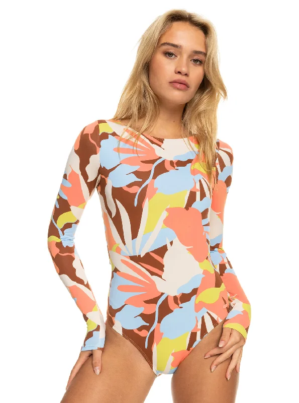 Womens Floraldelic Long Sleeve One-Piece Swimsuit Sleek Mesh Bikini
