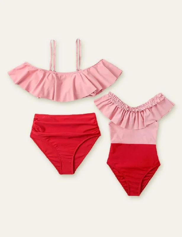 Off-Shoulder Family Matching Swimsuit Classic Swimsuit Design
