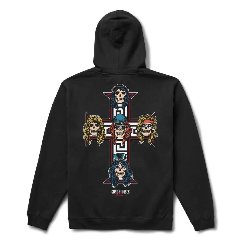 Primitive x Guns & Roses "Cross" Hoodie Hoodie with Raw Hem Edgy Unfinished