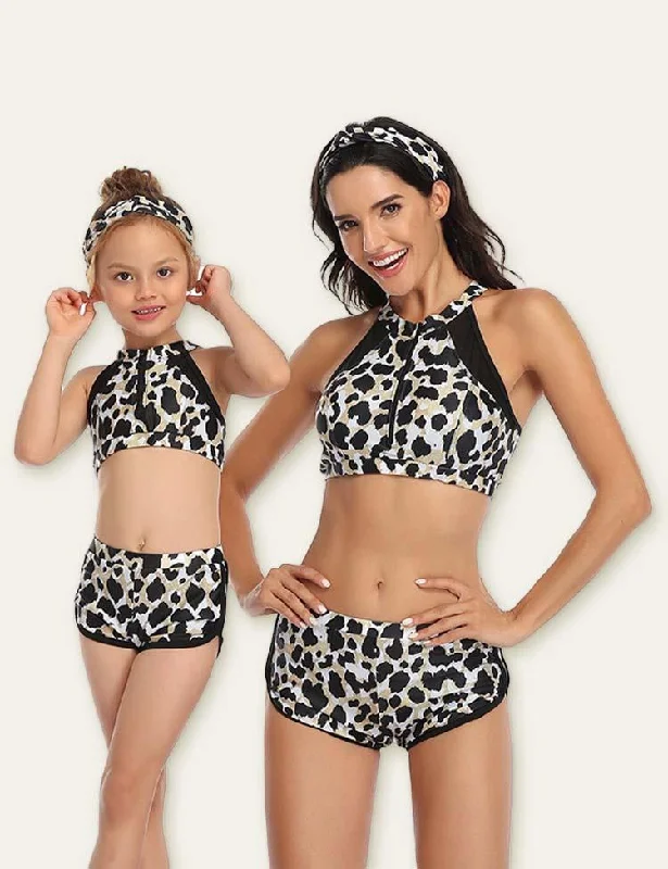 Leopard Printed Family Matching Swimsuit Flirty Ruffle Swimsuit