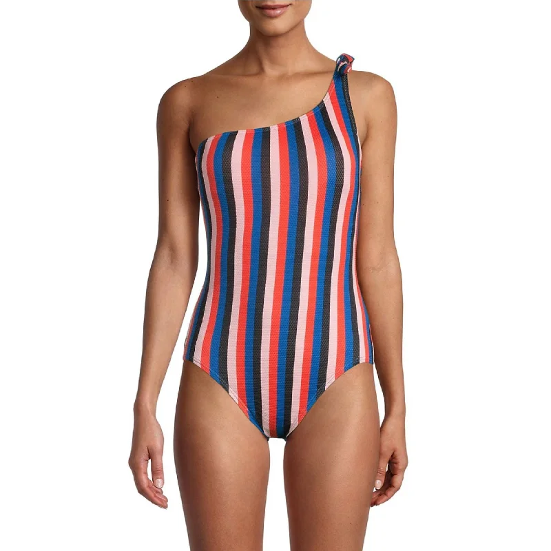 Kate Spade New York Striped Bunny-Tie One-Shoulder Swimsuit Tie-Back Swimwear