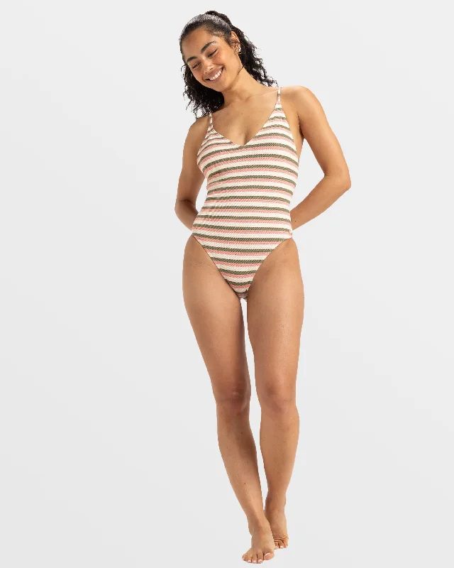 Saidia One Piece Swimsuit - Parchement Wave Runner Stripe Vibrant Bikini Bottoms