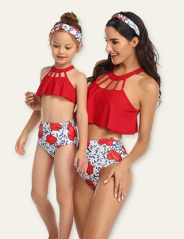 Floral Printed Family Matching Swimsuit Sleek Full Coverage
