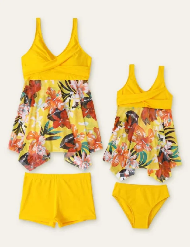 Floral Printed Family Matching Swimsuit Beachy Ruffle Bikini