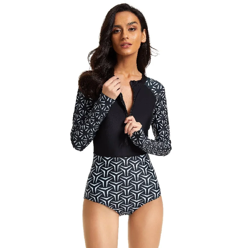 Women Long Sleeves One Piece Diving Swimsuits Sexy Cutout Swimsuit