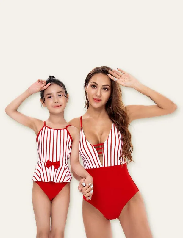 Bow Striped Printed Family Matching Swimsuit Sporty Swim Shorts