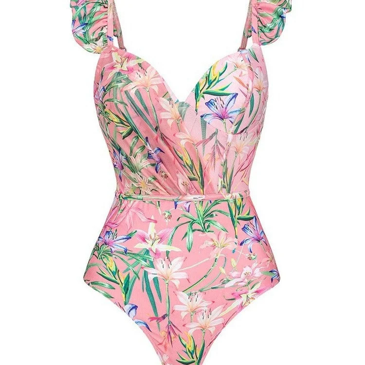 Elegant Floral Sun Proof Summer Beach Swimsuits Chic Swimsuit Cover-Up