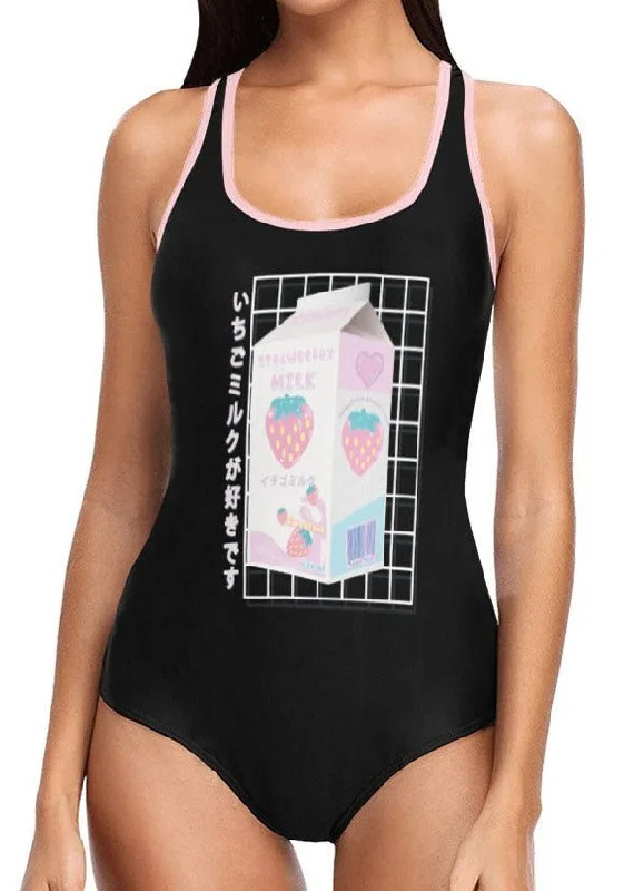 Black Strawberry Milk One Piece Swimsuit Plus-Size Bikini Set