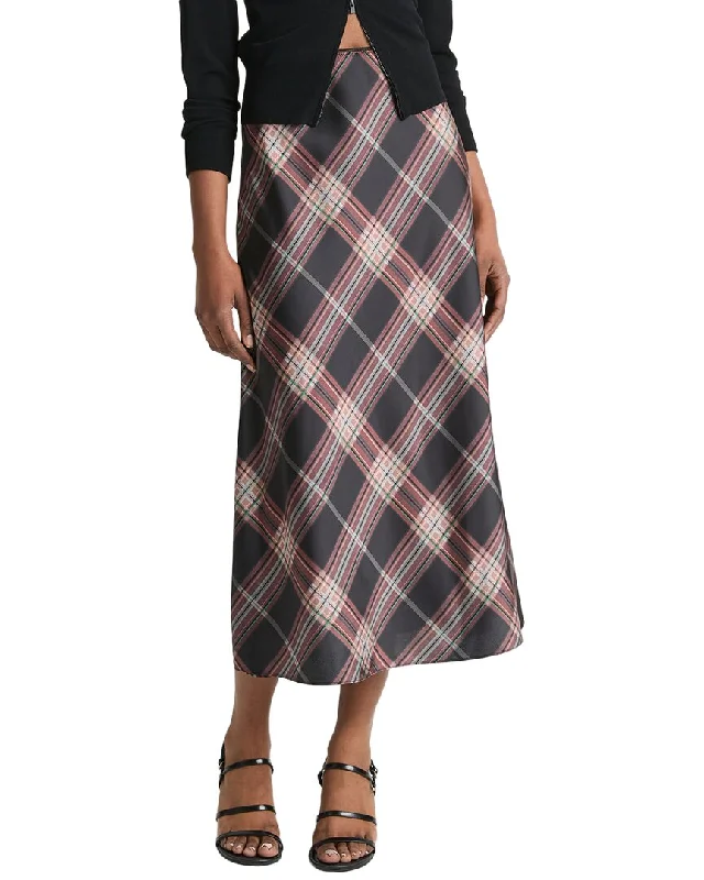 Vince Plaid Shaped Hem Slip Skirt denim skirt stylish