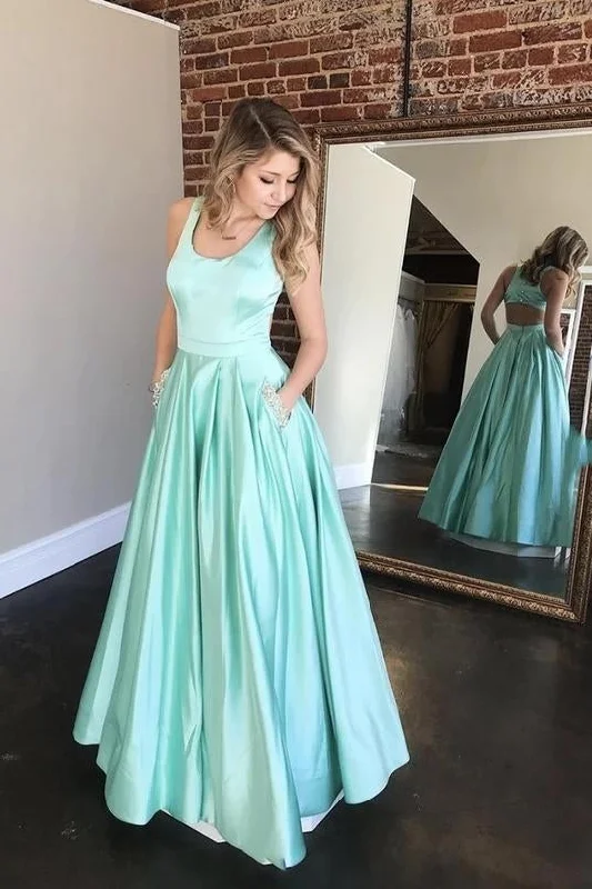 Mint Green Satin A Line Long Prom Dress Evening Party Dresses With Beaded Pockets DMP052 Tunics stripes playful Mint Green Satin A Line Long Prom Dress Evening Party Dresses With Beaded Pockets DMP052 Tunics stripes playful