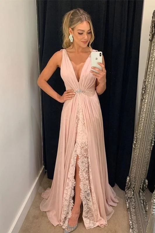V Neck A Line Pink Chifon Long Front Split Prom Dress Evening Party Dresses DMP109 Turtleneck Warm Winter V Neck A Line Pink Chifon Long Front Split Prom Dress Evening Party Dresses DMP109 Turtleneck Warm Winter