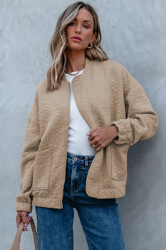 Floral Quilted Jacket Tiered Jacket Buttoned Jacket Zippered Jacket