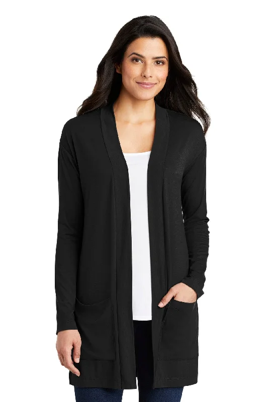 Custom Embroidered - Port Authority © Women's Concept Long Pocket Cardigan . LK5434 Silk Blend Satin Velvet Custom Embroidered - Port Authority © Women's Concept Long Pocket Cardigan . LK5434 Silk Blend Satin Velvet
