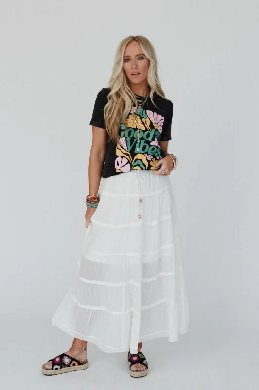 Sardinia Silky Tiered Maxi Skirt - Ivory wool skirt warm