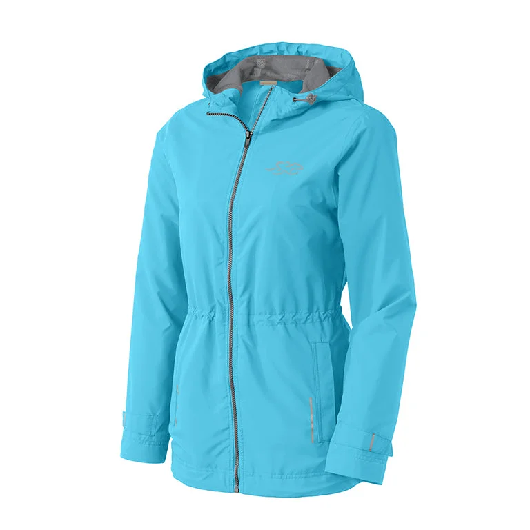 Stylish Womens Waterproof Cinched Waist Jacket - Aqua Welt Pockets Slit Pockets Flap Pockets Stylish Womens Waterproof Cinched Waist Jacket - Aqua Welt Pockets Slit Pockets Flap Pockets