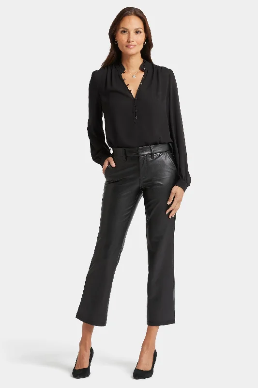 Faux Leather Straight Ankle Pants - Black Cozy Lounge Pants