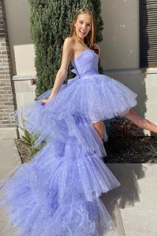 Strapless A Line High Low Tulle Prom Dresses, Popular Scholol Party Dresses DMP032 Tunics Plaid country Strapless A Line High Low Tulle Prom Dresses, Popular Scholol Party Dresses DMP032 Tunics Plaid country