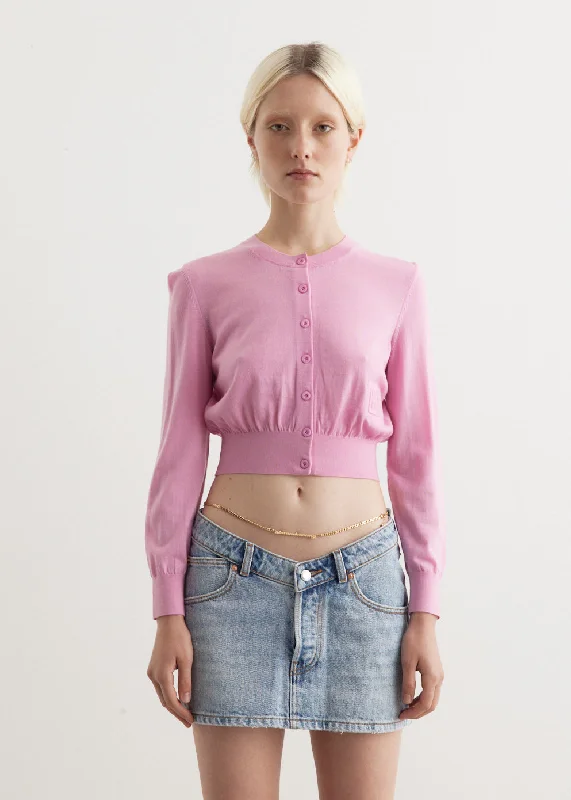 Superfine Cropped Crewneck Cardigan Ribbed Striped Patterned