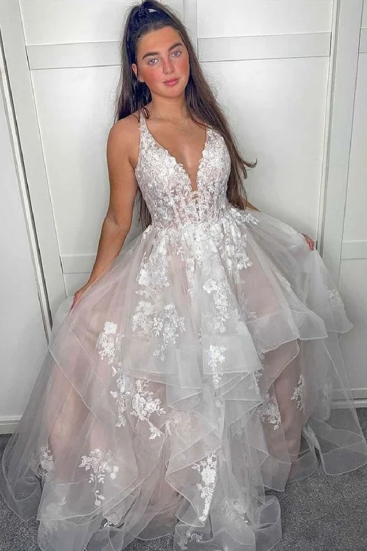 V Neck A Line Lace Appliques Long Prom Dress, Evening Party Dresses DMP106 Tunics Top Casual V Neck A Line Lace Appliques Long Prom Dress, Evening Party Dresses DMP106 Tunics Top Casual