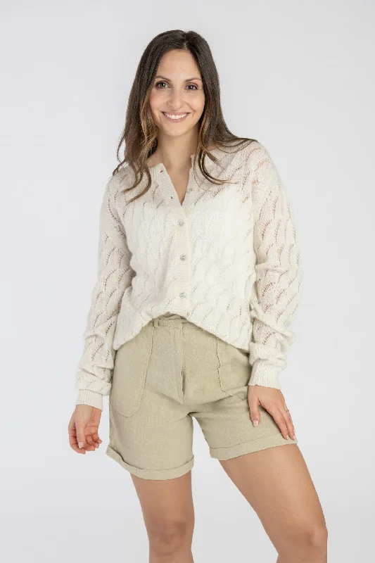 Alpaca Merino Wool Fine Knit Cardigan Notch Collar Peter Pan Collar Cowl Neck