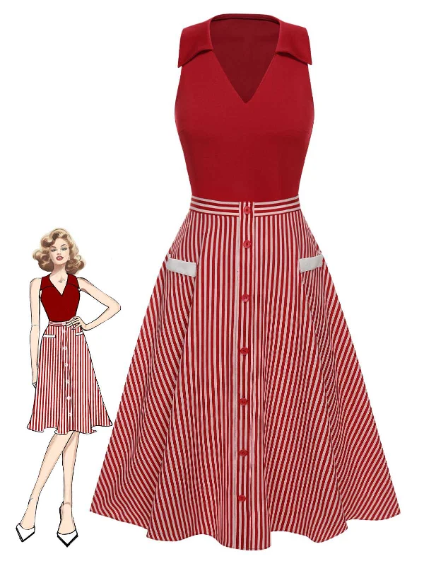 2PCS Red 1940s Lapel Top & Stripes Skirt corduroy skirt durable