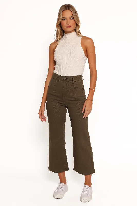 Georgette High Waisted Straight Leg Pants - Olive Comfortable Jogging Pants