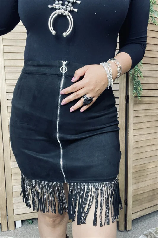 XCH13307 Black printed rhinestone fringe w/white zipper tighten skirt for women seamless skirt comfort