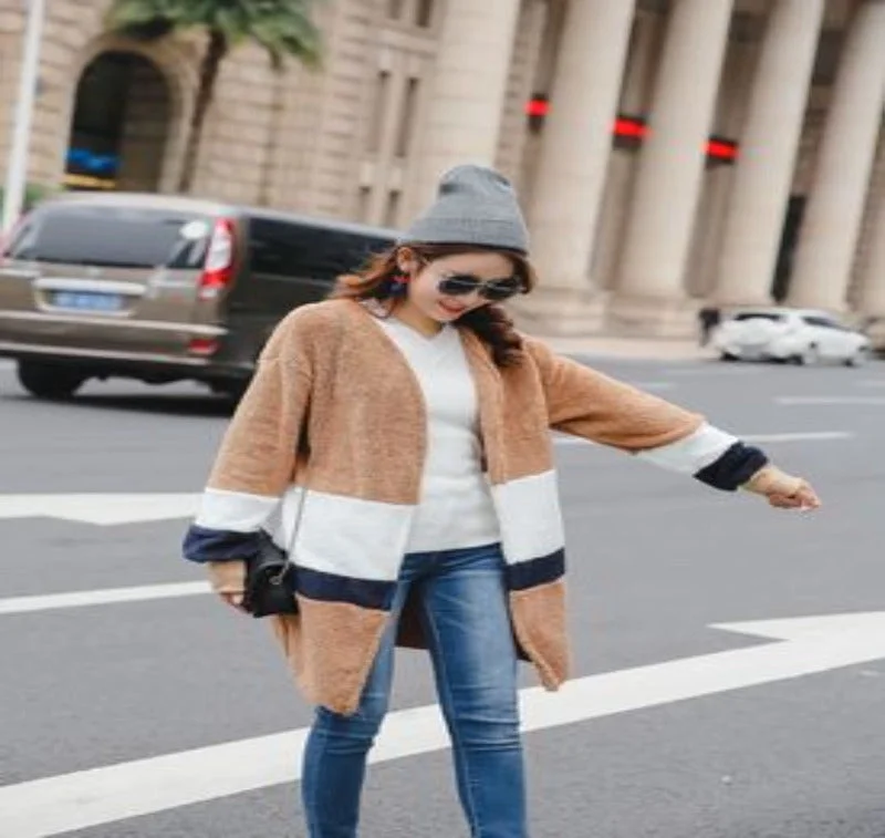 Stitching plush cardigan Faux Fur Fabric Real Fur Fabric Shearling Fabric