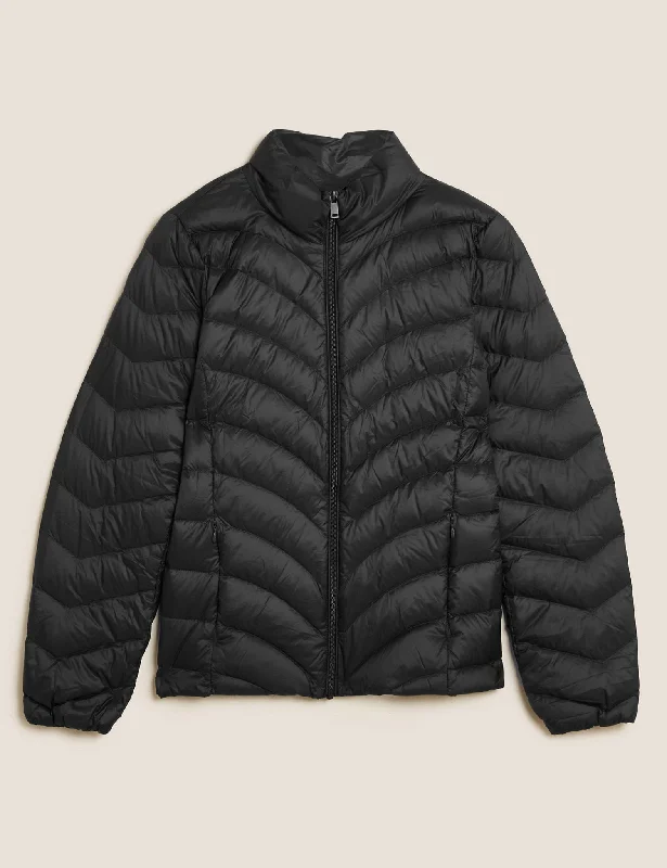 Feather & Down Packaway Puffer Jacket Boat Neck Shawl Collar Notched Collar
